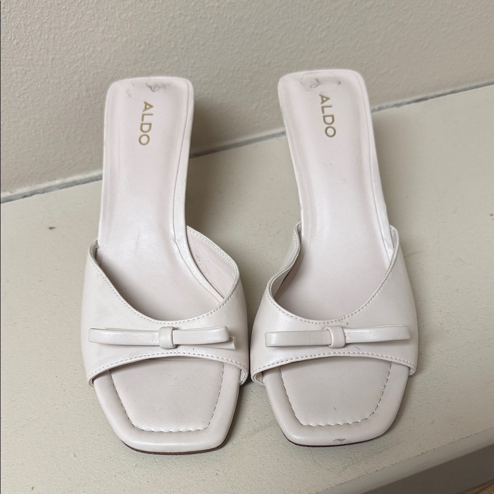 ALDO Women's Cream Mules with Bow Detail